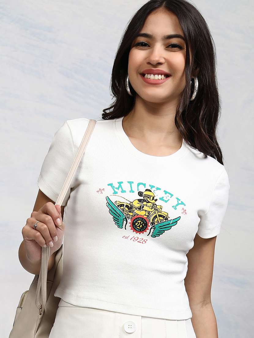 women printed white cotton regular t-shirt