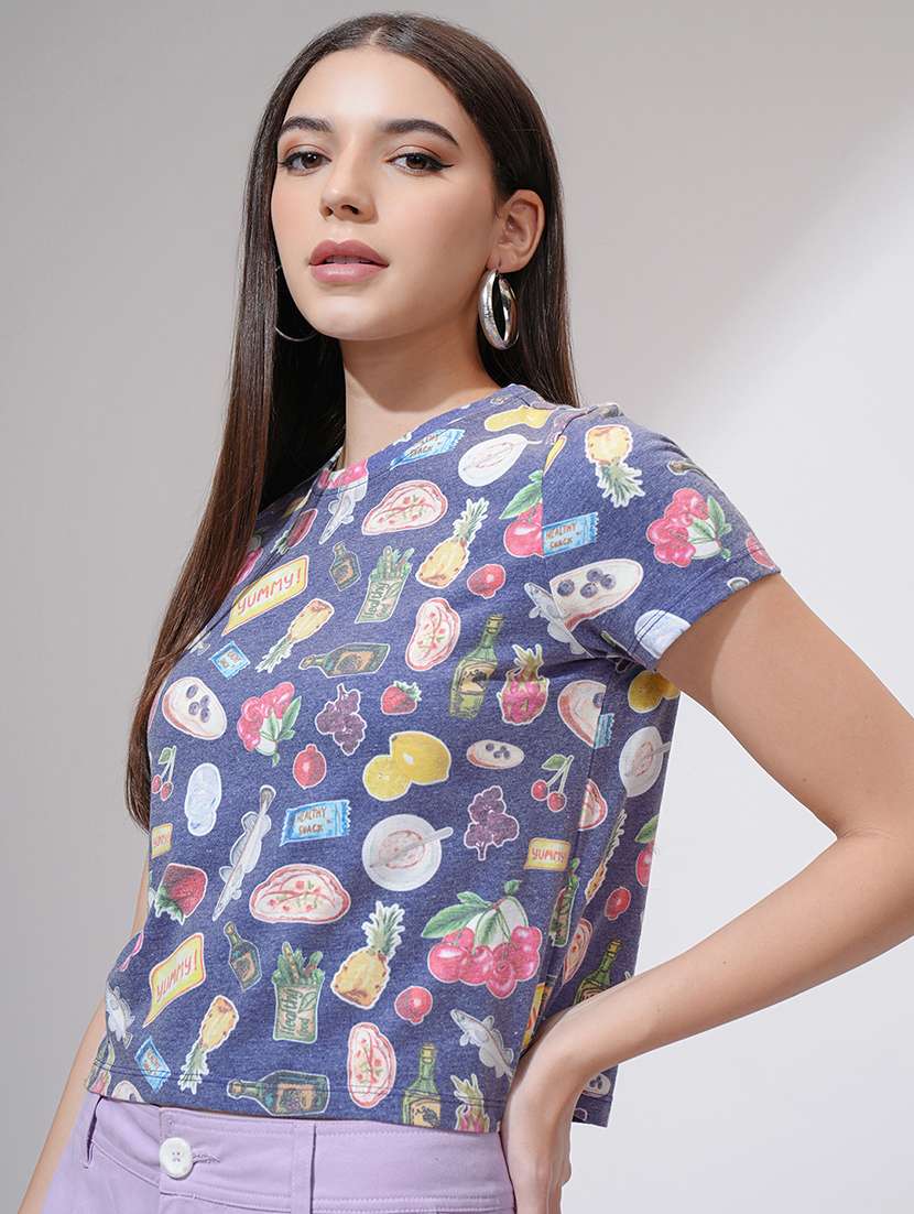 Women Printed Navy Blue Polyester Regular T-shirt - 22471142 -  Standard Image - 2