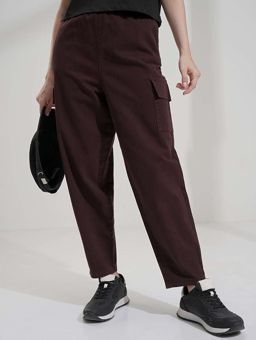 women brown cotton chinos trouser