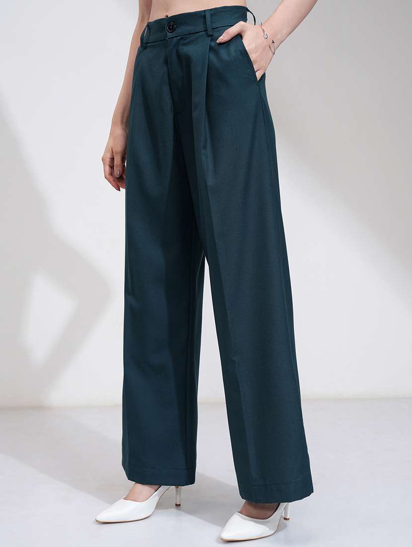 women blue polyester chinos trouser - 22471159 -  Standard Image - 2