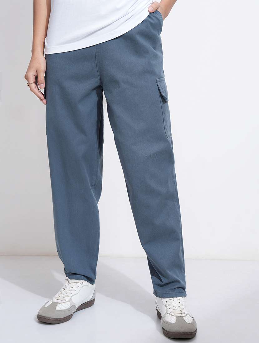 women blue cotton chinos trouser