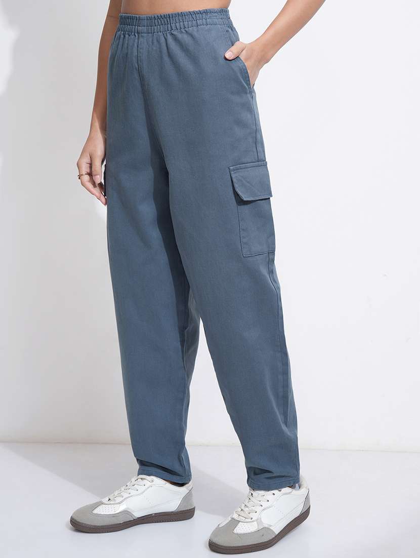 Women Blue Cotton Chinos Trouser - 22471161 -  Standard Image - 2