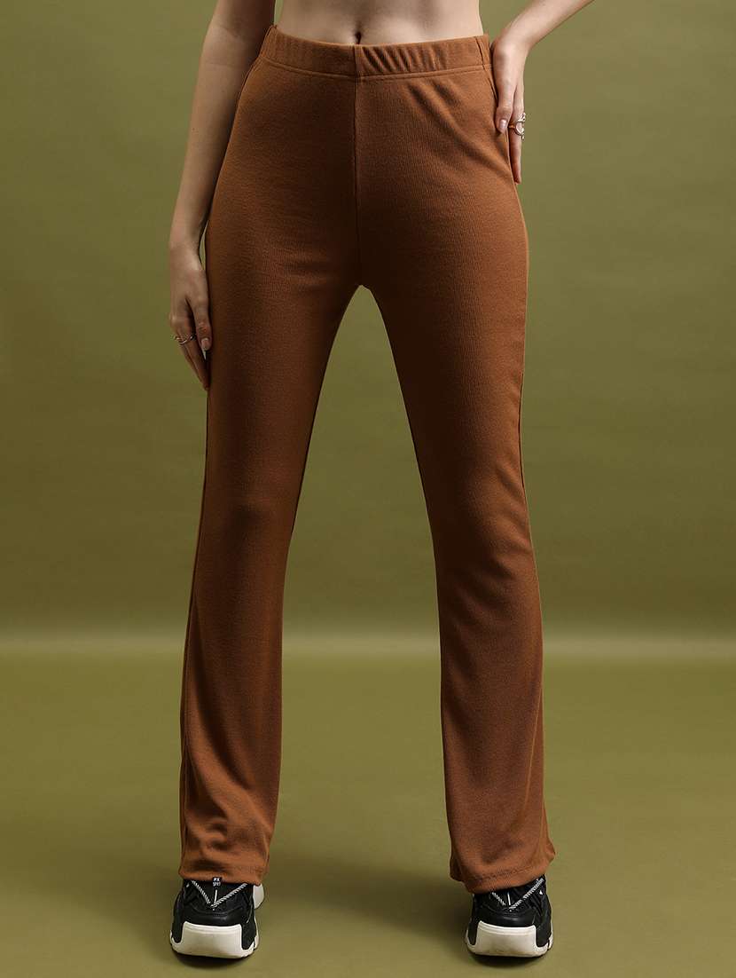 women brown cotton blend chinos trouser