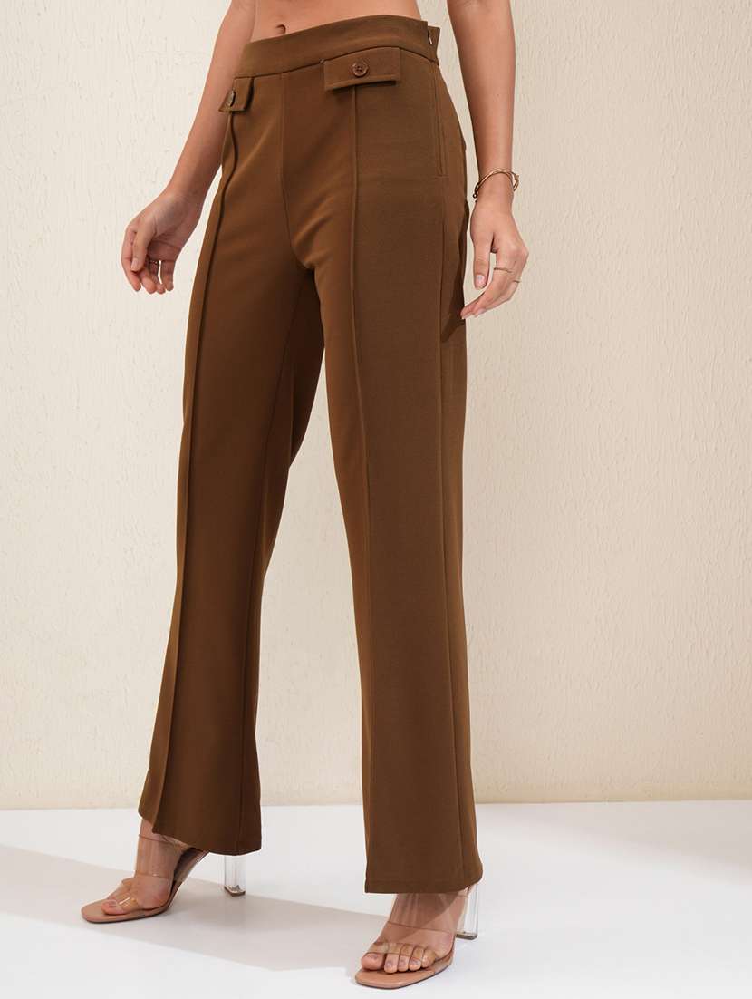 women brown polyester chinos trouser - 22471177 -  Standard Image - 2