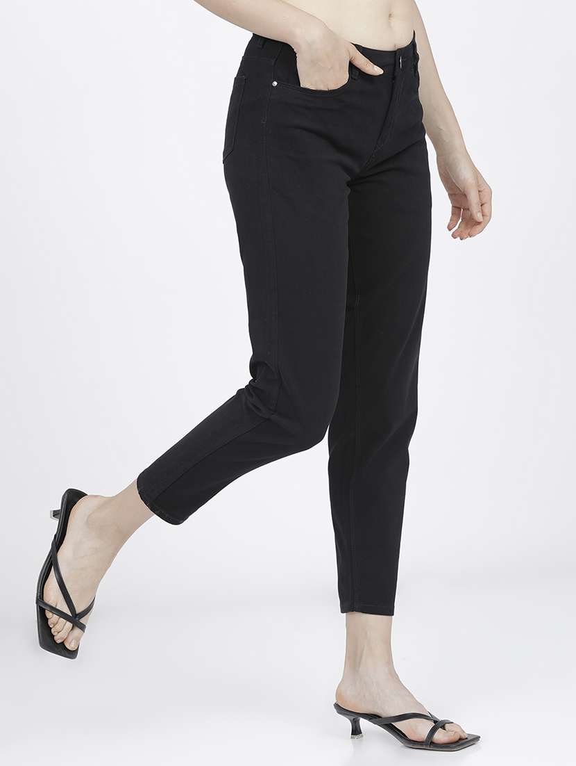 Women Black Cotton Chinos Trouser - 22471183 -  Standard Image - 2