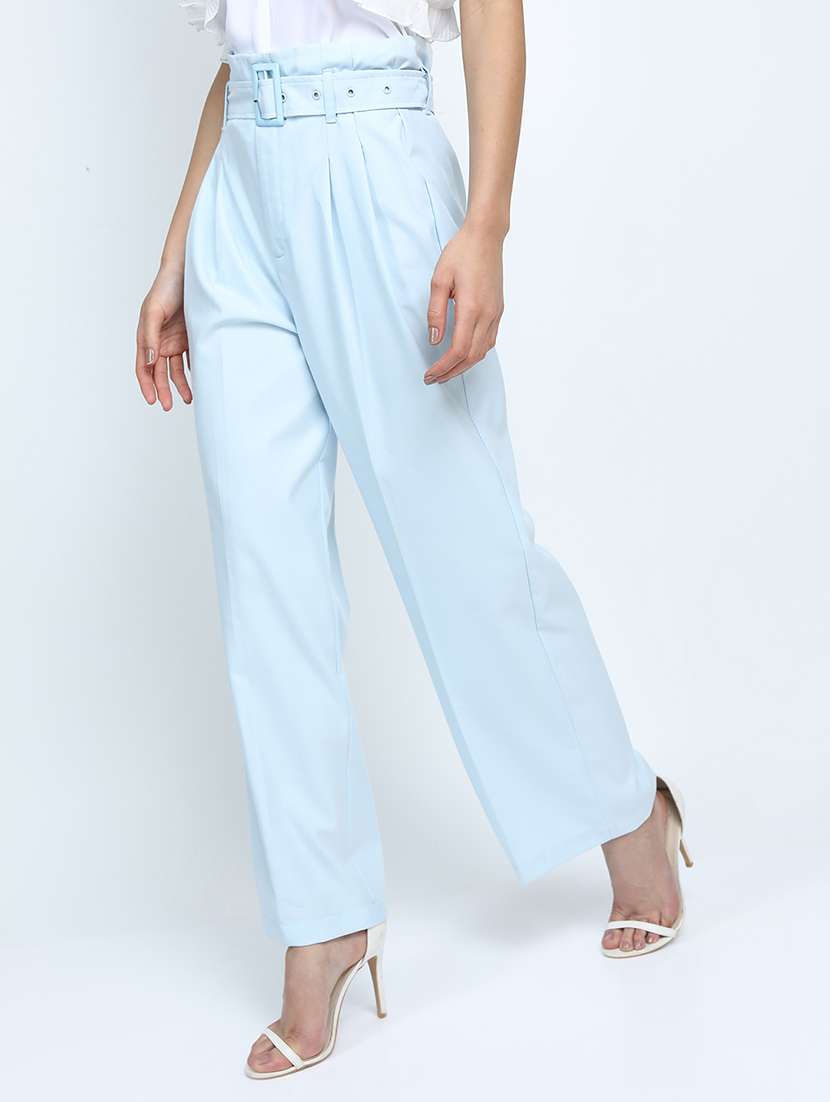 women blue polyester chinos trouser - 22471188 -  Standard Image - 2