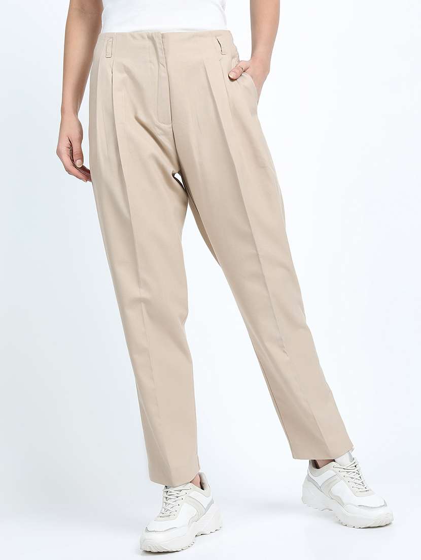 women beige polyester chinos trouser - 22471189 -  Standard Image - 2