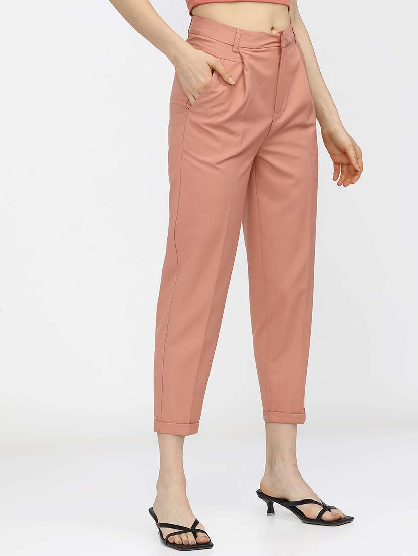 women orange polyester chinos trouser - 22471190 -  Standard Image - 2