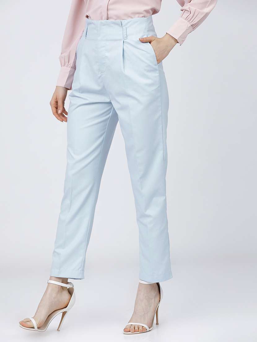 women blue polyester chinos trouser - 22471195 -  Standard Image - 2