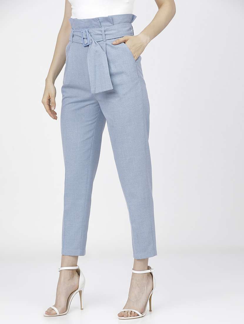 women blue polyester chinos trouser - 22471197 -  Standard Image - 2