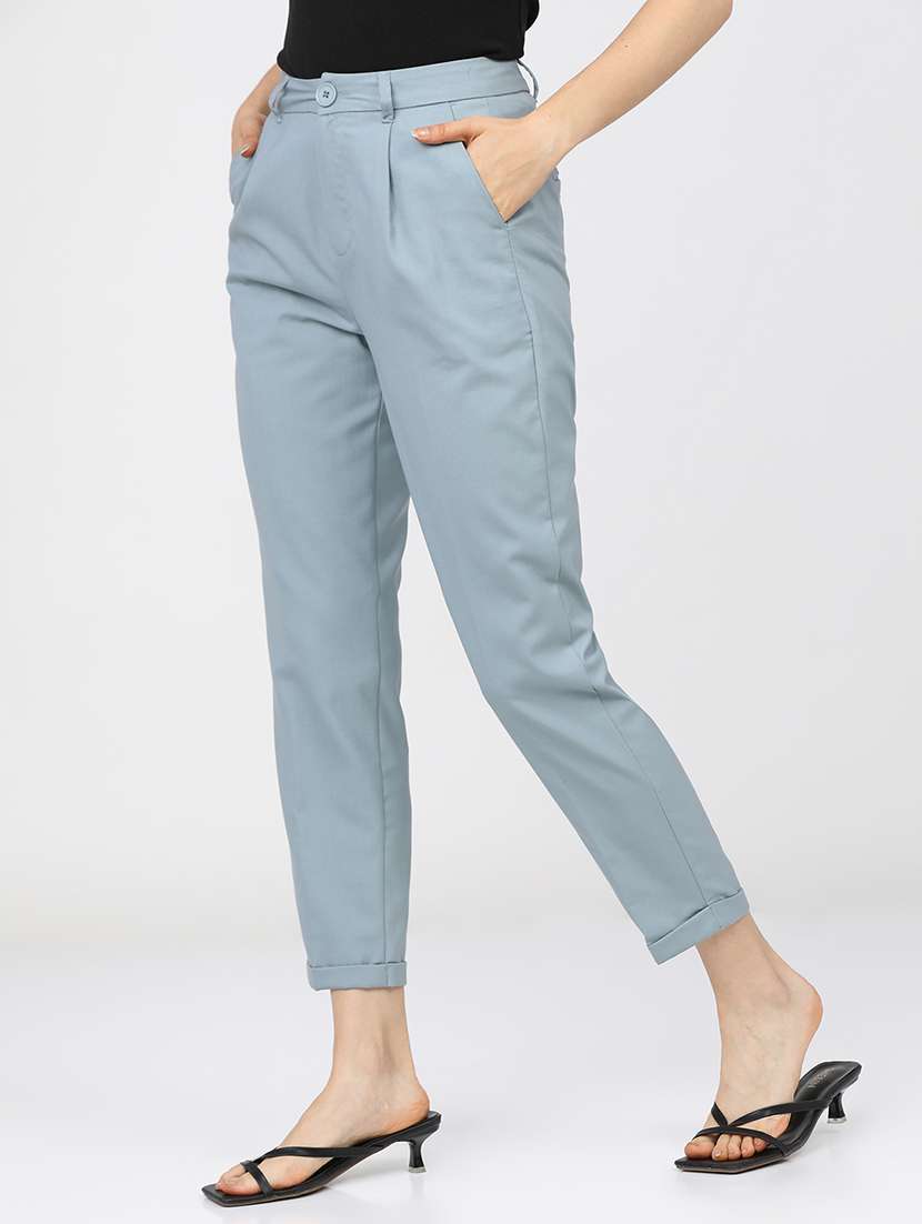 women blue polyester chinos trouser - 22471205 -  Standard Image - 2