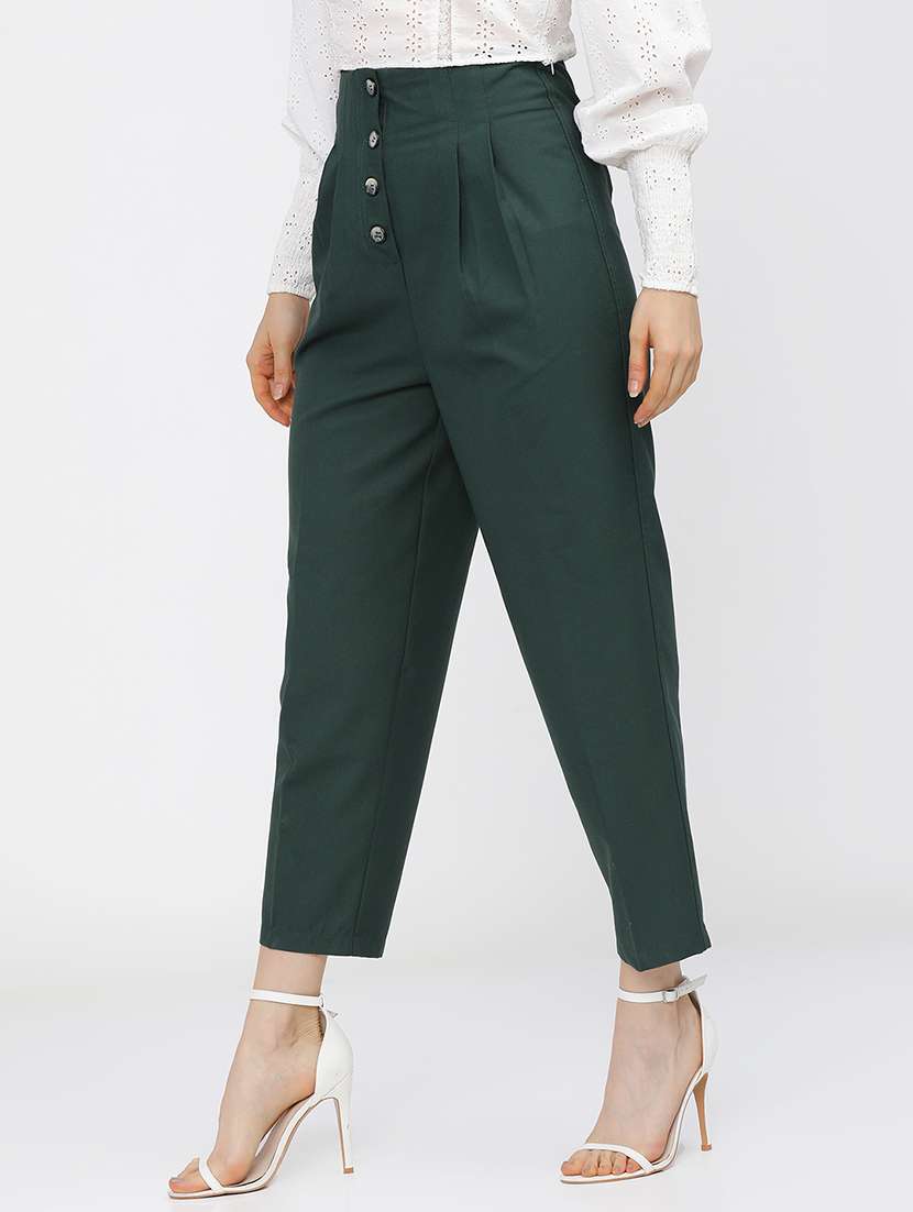 women green polyester chinos trouser - 22471211 -  Standard Image - 2
