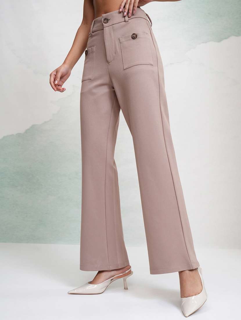 Women Taupe Cotton Chinos Trouser - 22471219 -  Standard Image - 2
