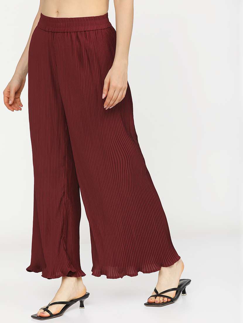 women maroon polyester chinos trouser - 22471220 -  Standard Image - 2