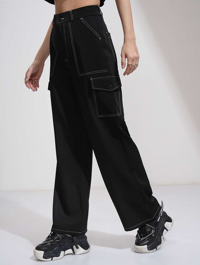 women black polyester chinos trouser - 22471224 -  Standard Image - 2