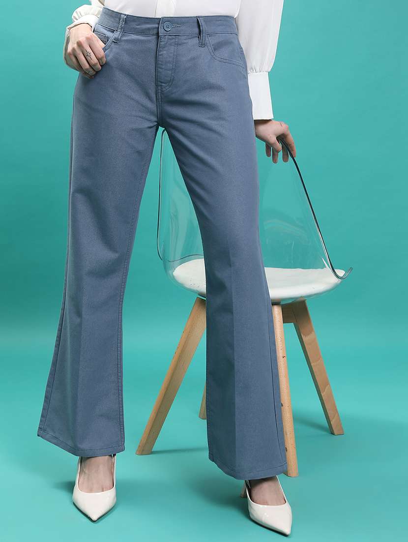 women blue cotton chinos trouser