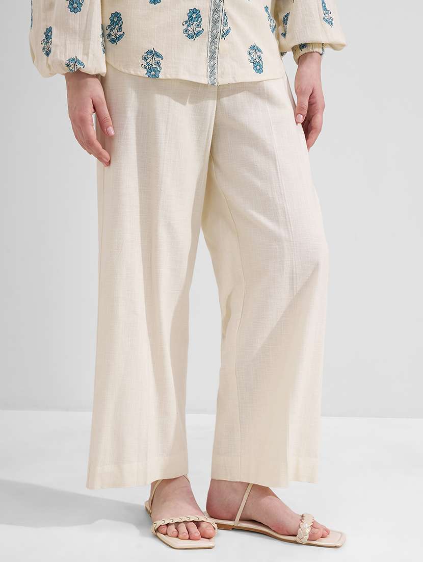 women beige relaxed fit cotton solid trousers - 22471229 -  Standard Image - 2
