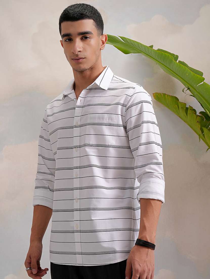 men stripes white  colored cotton regular casual shirt - 22471234 -  Standard Image - 2
