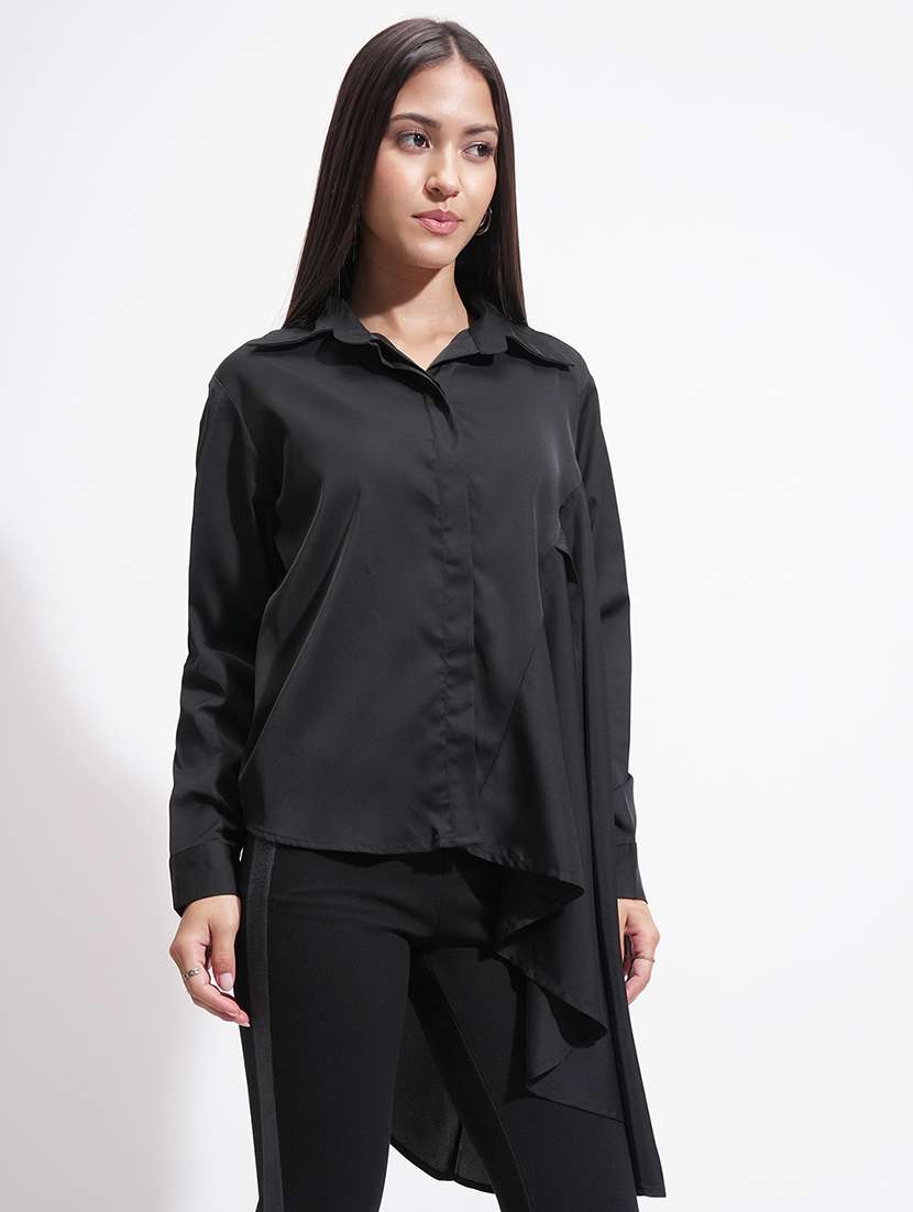 women solid black polyester regular shirt - 22471236 -  Standard Image - 2