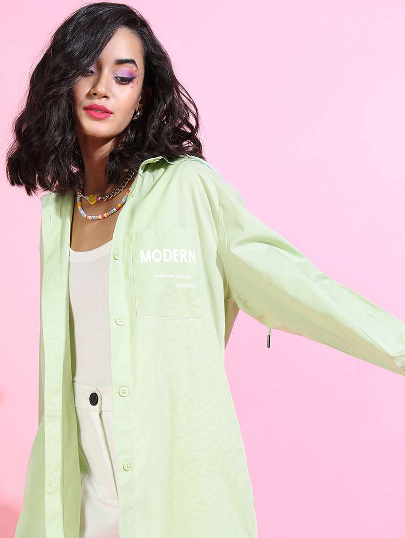 women printed green cotton regular shirt - 22471239 -  Standard Image - 2