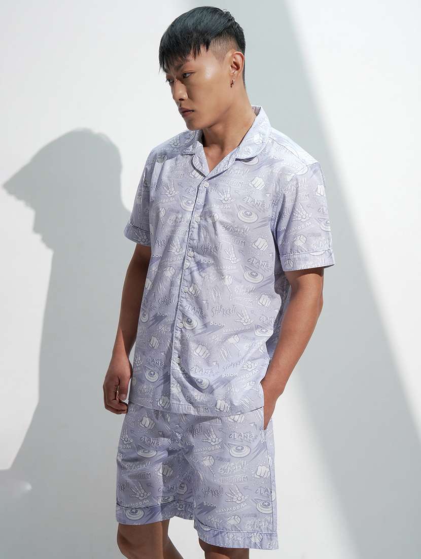 men lavender cotton plain co-ord set - 22471287 -  Standard Image - 2