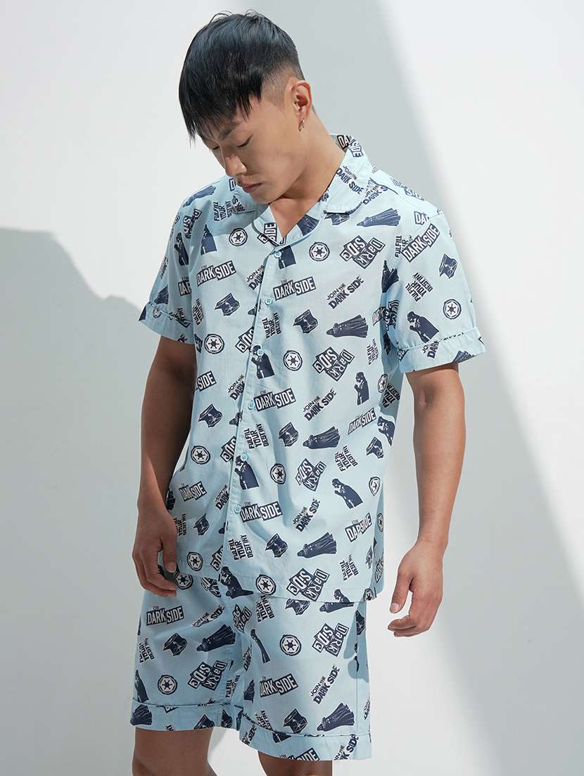 men blue cotton plain co-ord set - 22471290 -  Standard Image - 2