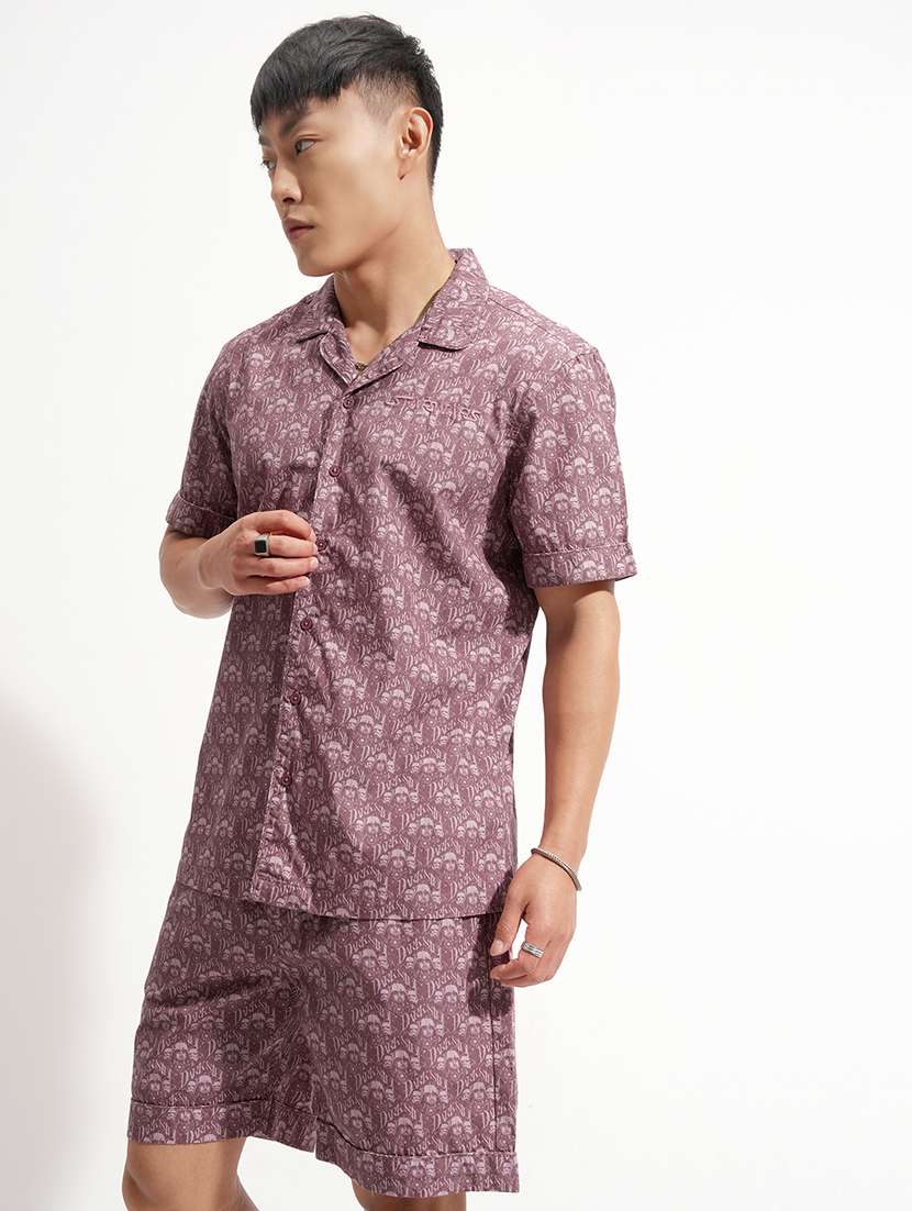 men purple cotton plain co-ord set - 22471291 -  Standard Image - 2