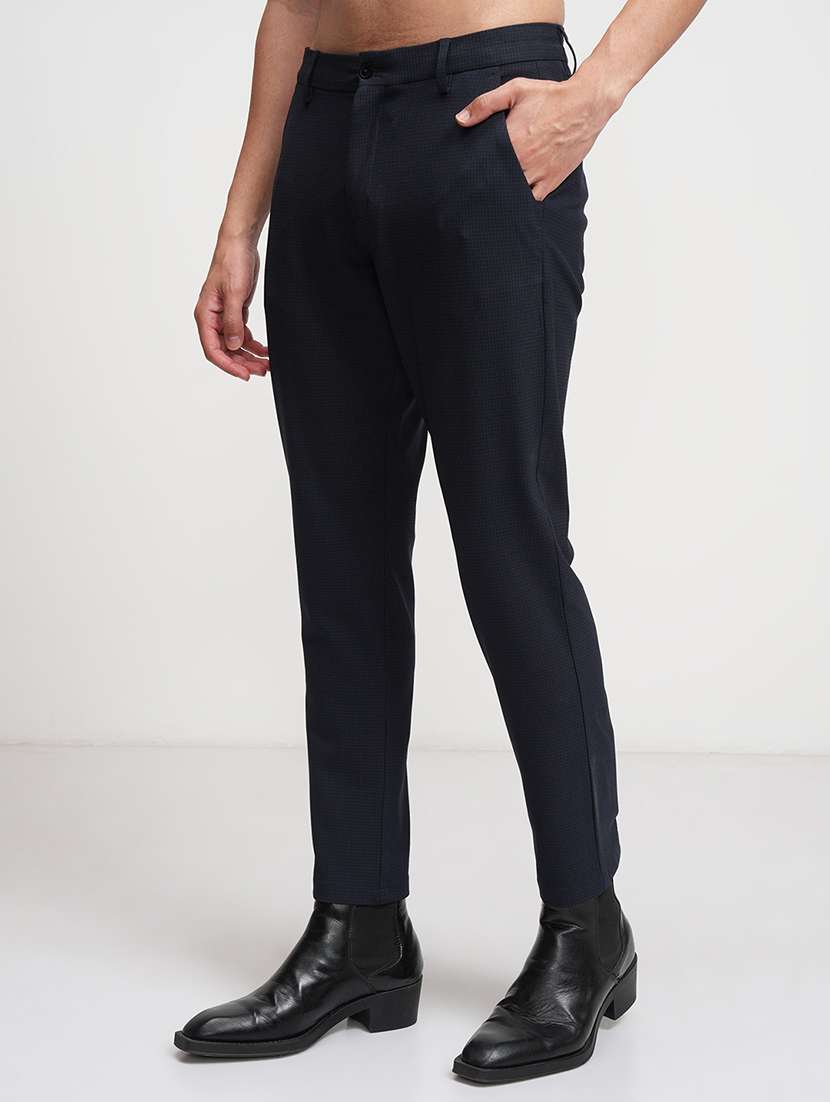 men navy blue polyester chinos casual trouser - 22471301 -  Standard Image - 2