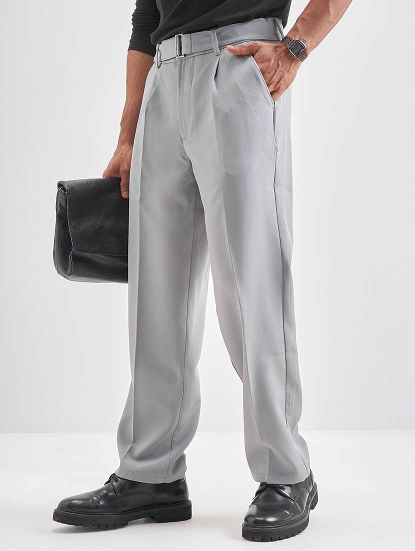 men grey polyester chinos casual trouser - 22471319 -  Standard Image - 2