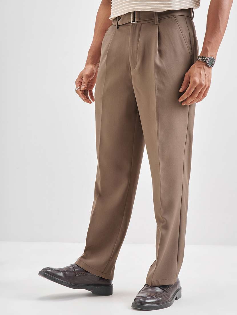 men solid  grey polyester chinos casual trouser - 22471320 -  Standard Image - 2