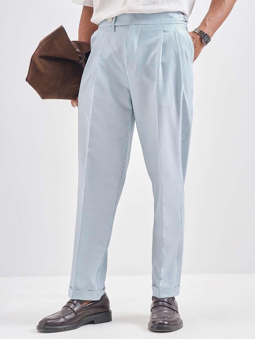 men blue polyester chinos casual trouser - 22471322 -  Standard Image - 2