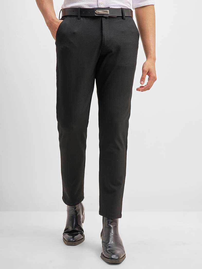 men black polyester chinos casual trouser