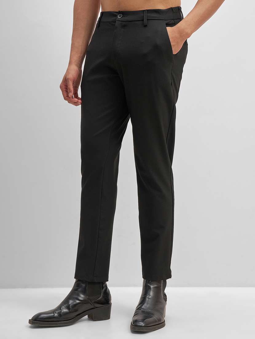 men black polyester chinos casual trouser - 22471326 -  Standard Image - 2