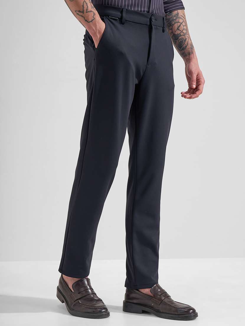 Men Navy Blue Nylon Chinos Casual Trouser - 22471327 -  Standard Image - 2