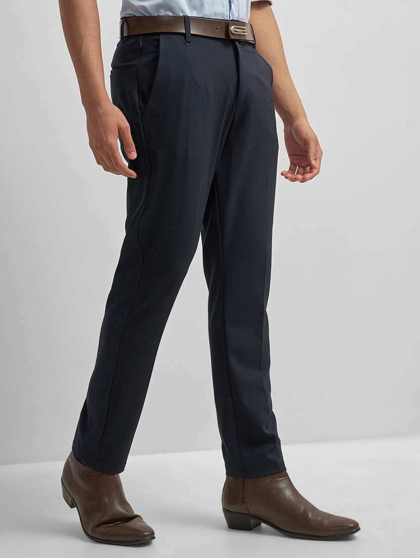 men solid  navy blue polyester chinos casual trouser - 22471332 -  Standard Image - 2