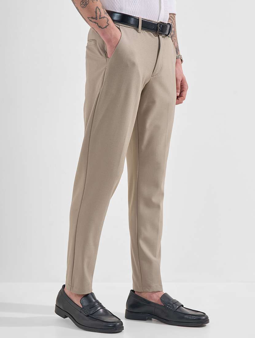 men beige polyester chinos casual trouser - 22471334 -  Standard Image - 2