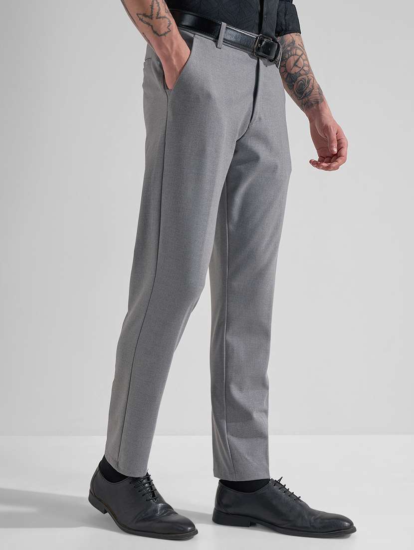 men grey polyester chinos casual trouser - 22471335 -  Standard Image - 2