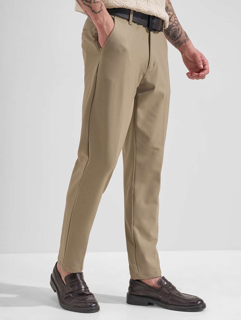 men khaki polyester chinos casual trouser - 22471337 -  Standard Image - 2