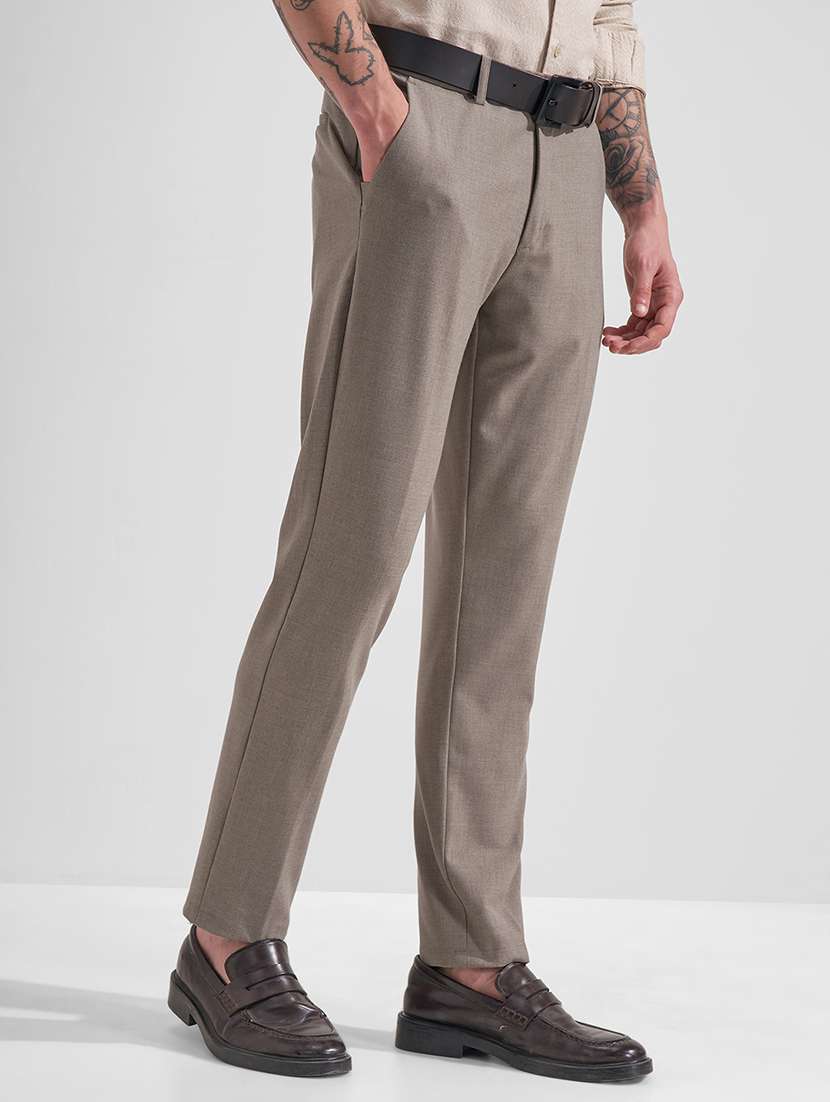 men tan polyester chinos casual trouser - 22471338 -  Standard Image - 2
