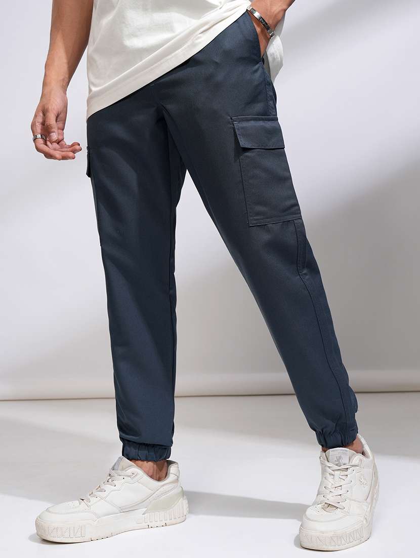 men blue polyester chinos casual trouser - 22471342 -  Standard Image - 2