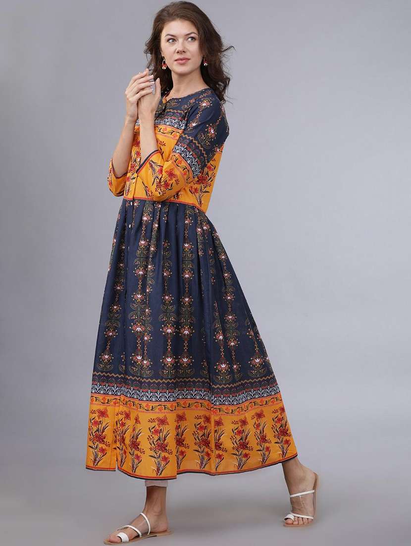 women navy blue cotton a-line kurta - 22471400 -  Standard Image - 2