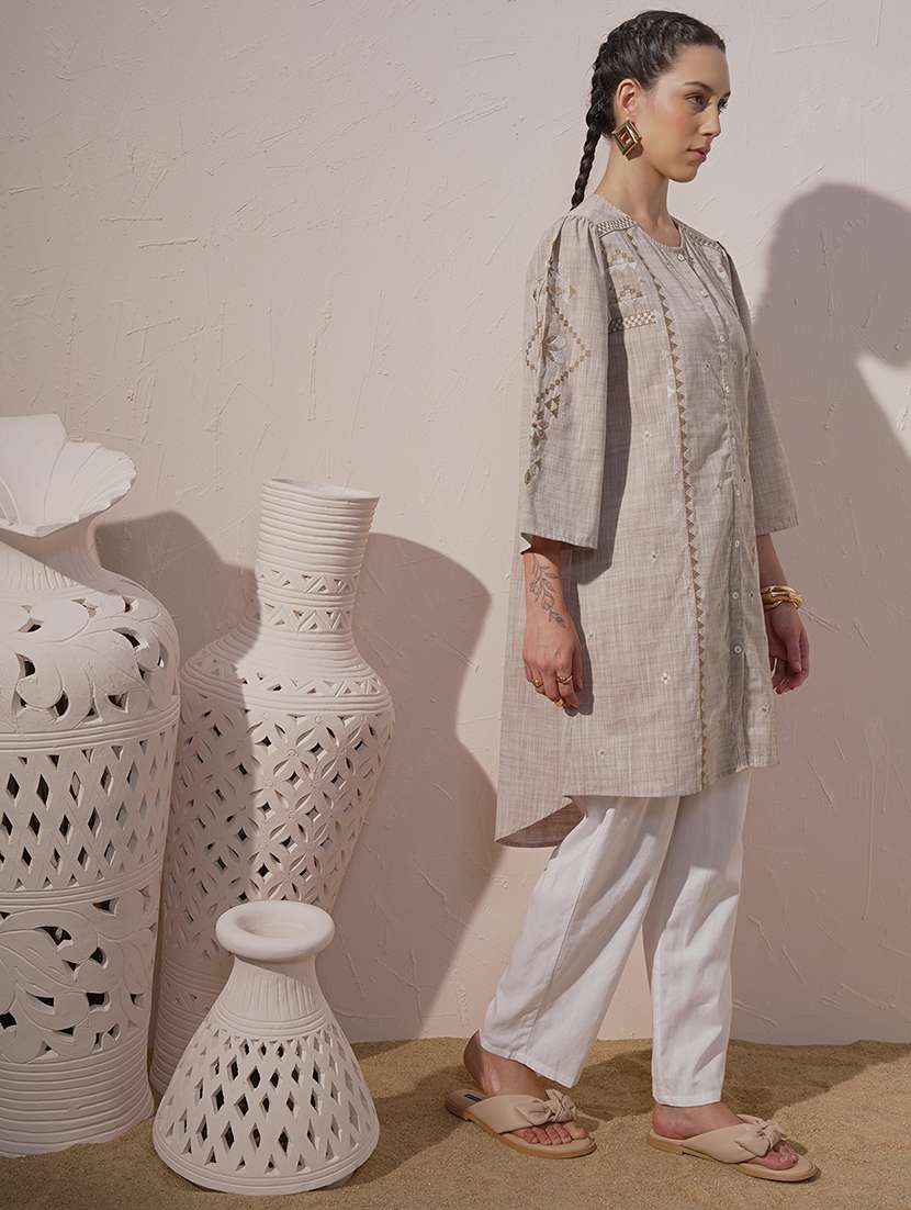 women beige cotton a-line kurta - 22471403 -  Standard Image - 2
