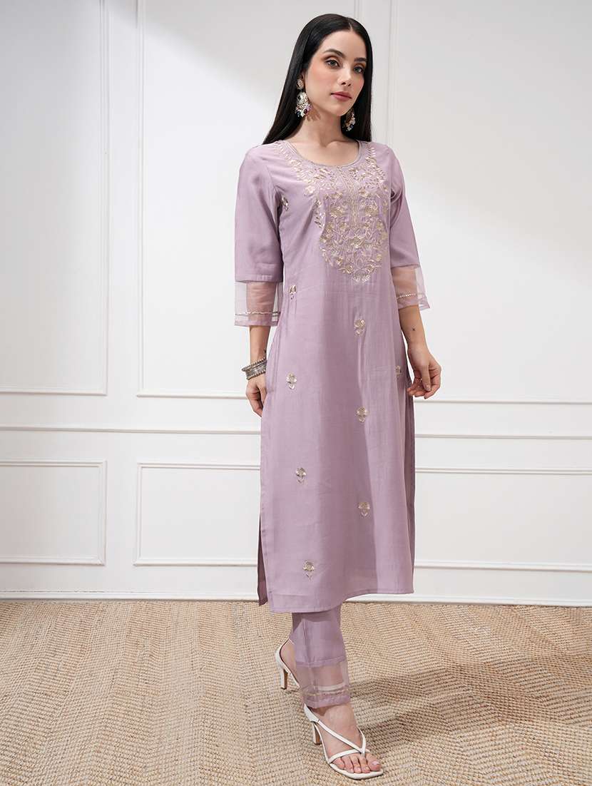 women mauve kurta pant set - 22471440 -  Standard Image - 2