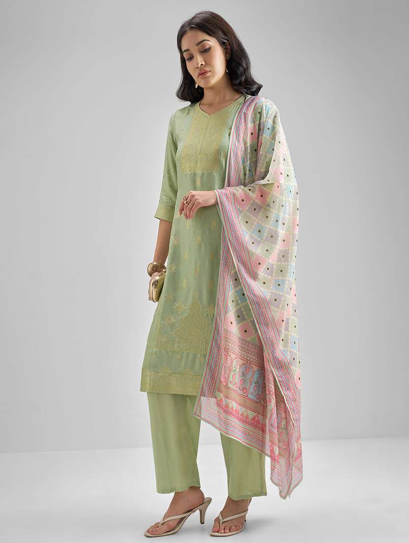 women self design green kurta pant set - 22471444 -  Standard Image - 2