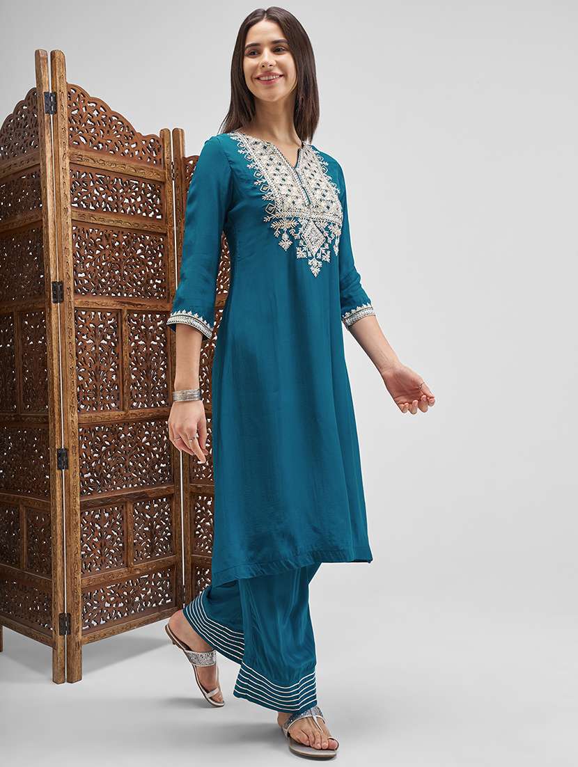 women teal kurta palazzo set set - 22471450 -  Standard Image - 2