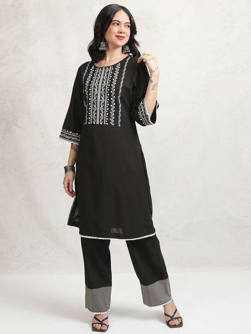 women self design black kurta pant set - 22471464 -  Standard Image - 2