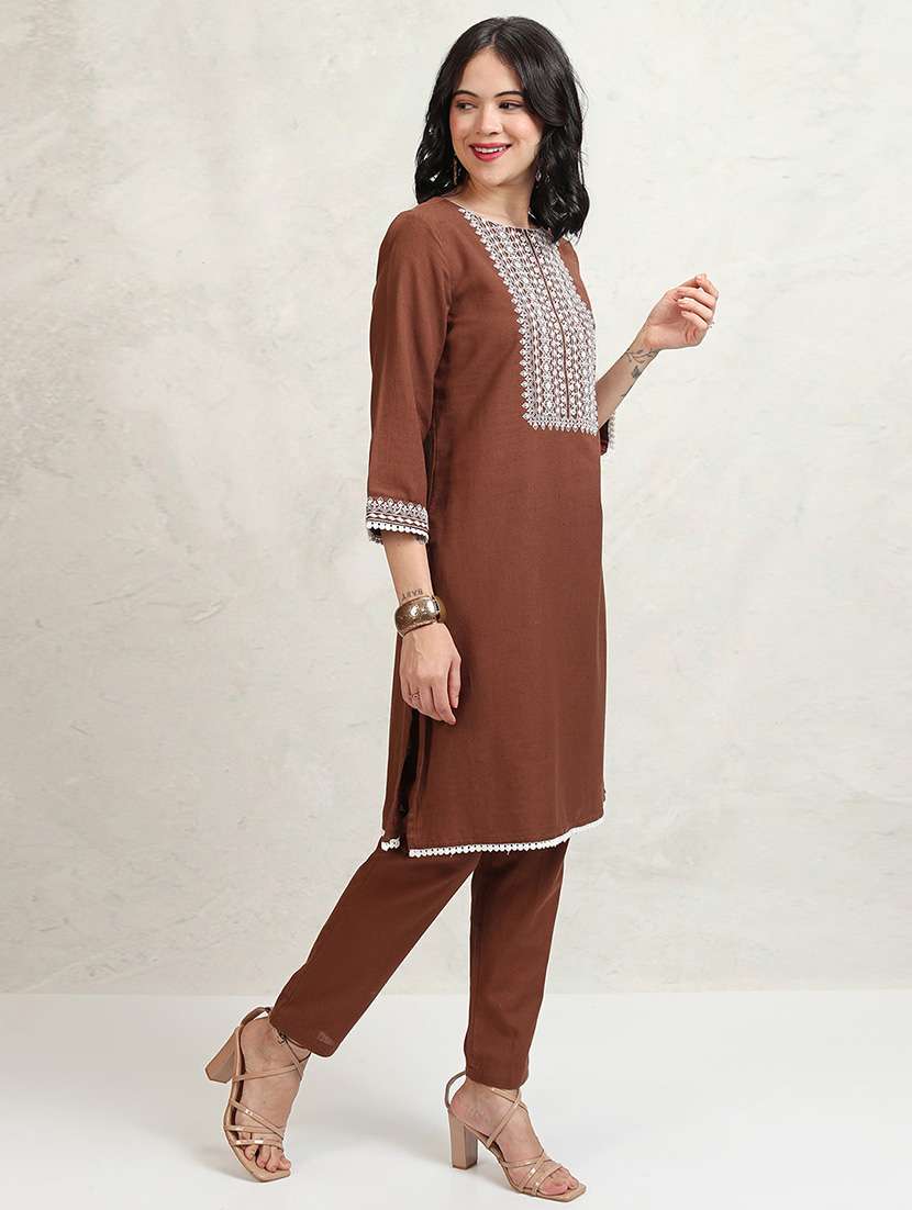 women brown kurta pant set - 22471465 -  Standard Image - 2