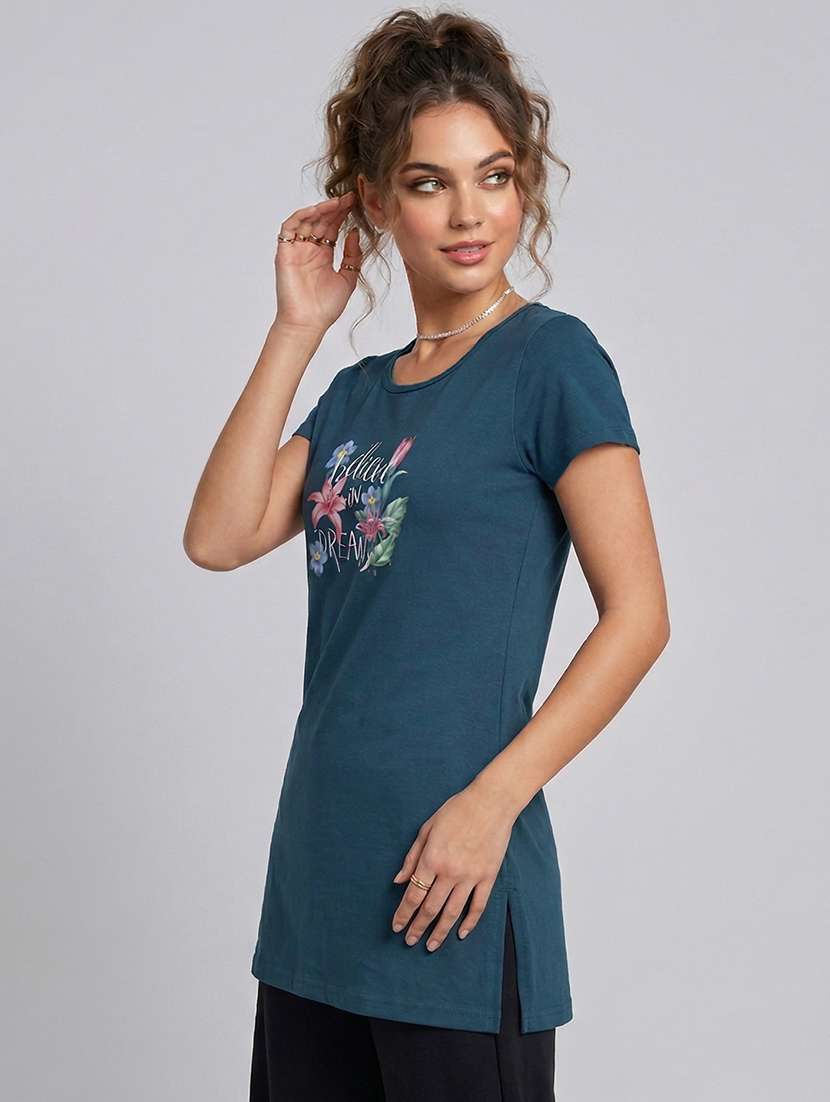 women printed  navy blue cotton blend regular t-shirt - 22471518 -  Standard Image - 2