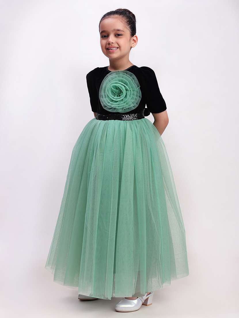 girl green satin party gown - 22471589 -  Standard Image - 2
