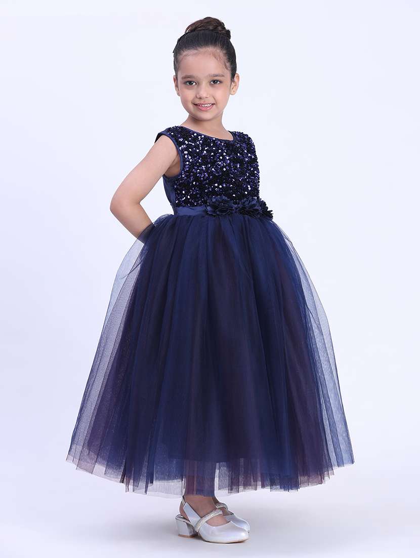 girls solid navy blue satin party gown - 22471592 -  Standard Image - 2